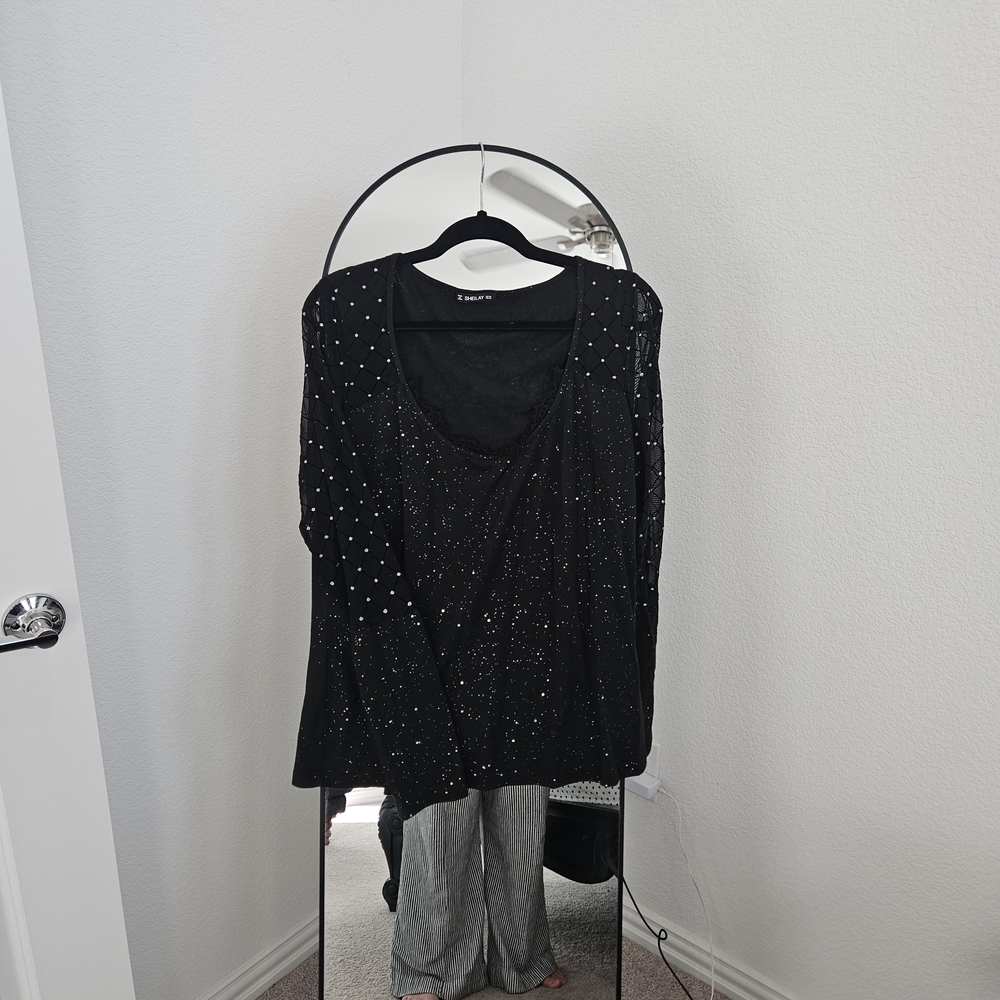 Elegant Black Studded Long Sleeve Top